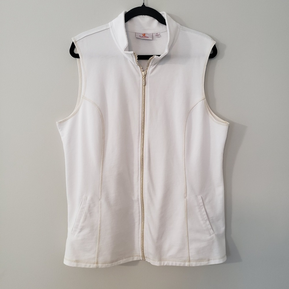 Quacker Factory Womens Full Zip Lightweight Vest Cover Up XL Rhinestones Pockets